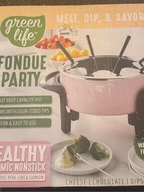 Pink Ceramic Fondue Pot - Electric Fondue Party Set